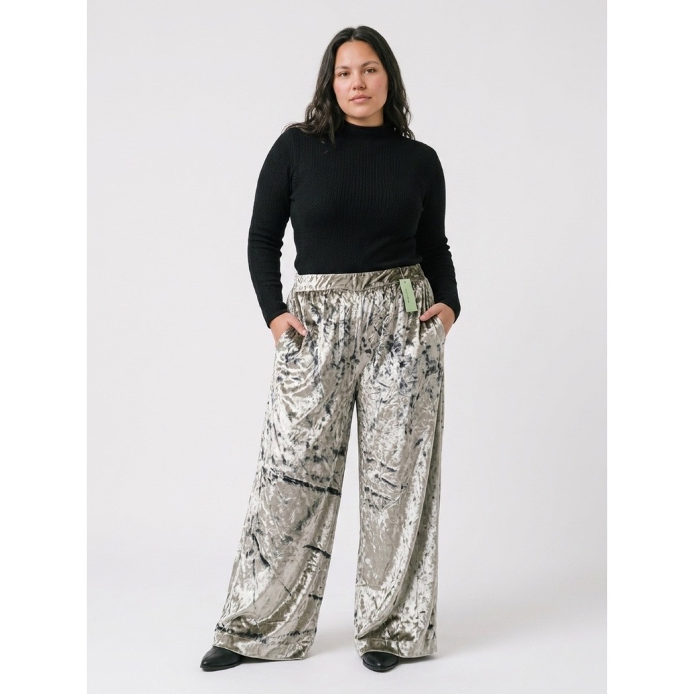 Women's Maeve Anthropologie Silver Crushed Velvet Wide Leg Pants Plus SZ 1X NWT